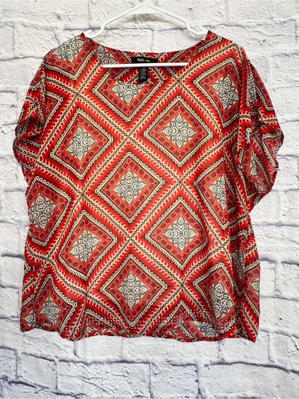 Style & Co. Red Geometric Short-Sleeve Women’s Top Size M